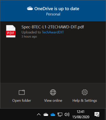 The Microsoft One Drive System Try Notification.